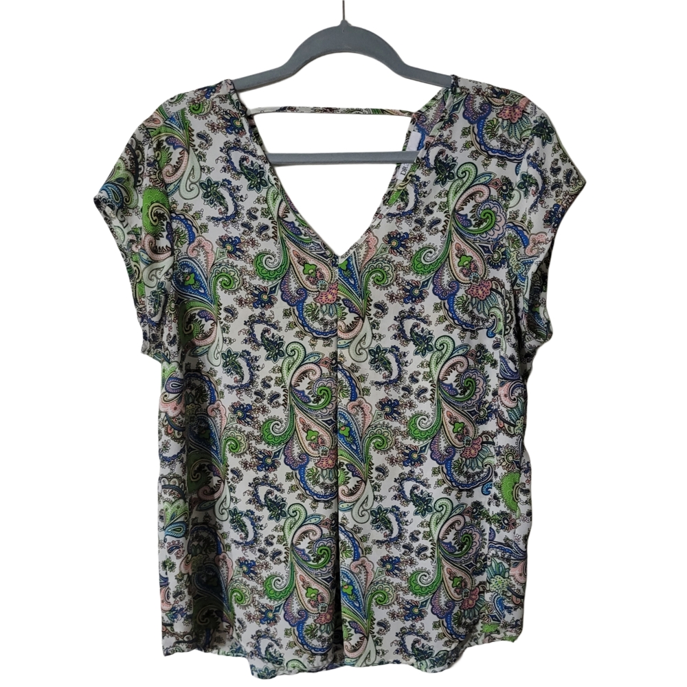 DR2 Multicolor Paisley V-Neck Blouse Size Large